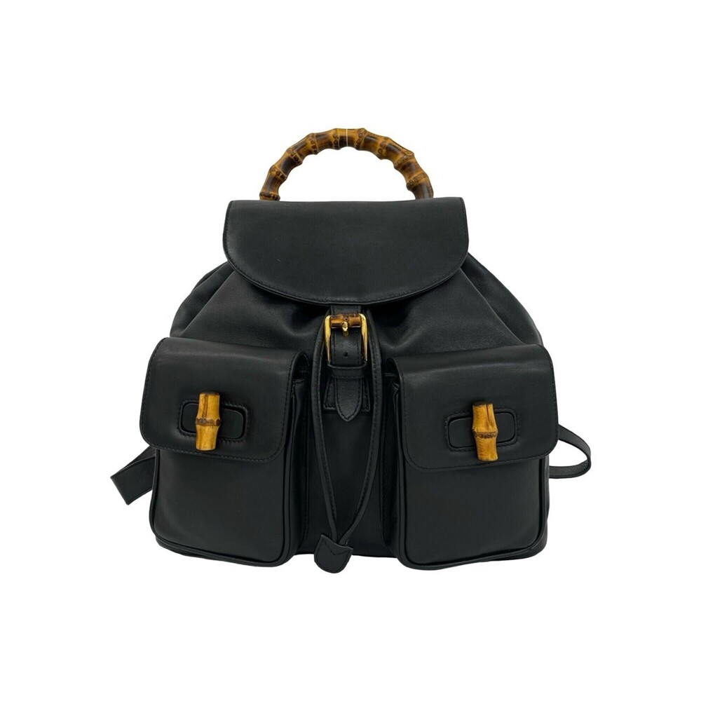 GUCCI Vintage Bamboo Leather Backpack/Daypack (Black) - Item No. 28827